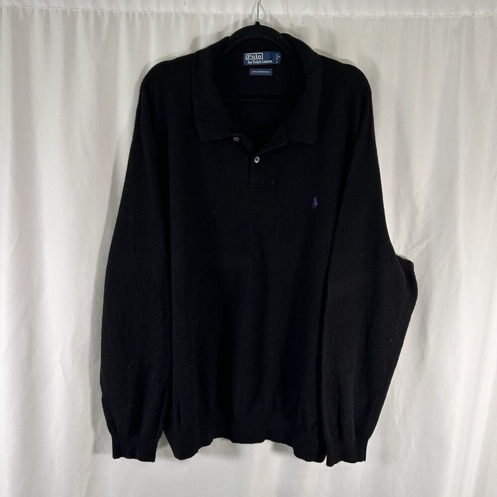 Polo Ralph Lauren 100% Merino Wool Sweater Men's 3XLT Black Long Sleeve Pullover